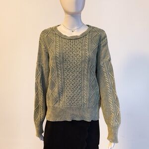 Classic Olive Cable Knit Crew Neck Sweater